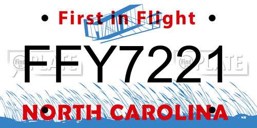 FFY7221 North Carolina License Plate