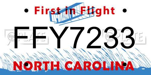 FFY7233 North Carolina License Plate