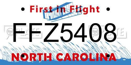 FFZ5408 North Carolina License Plate