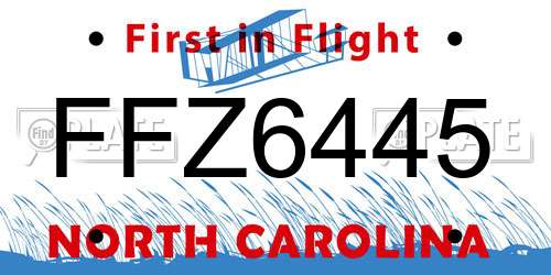 FFZ6445 North Carolina License Plate