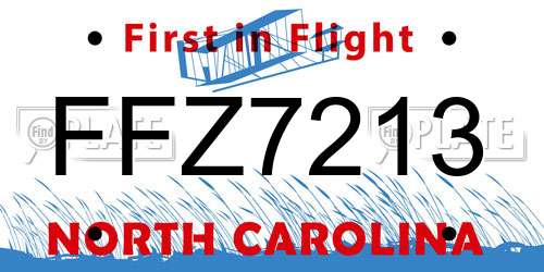 FFZ7213 North Carolina License Plate
