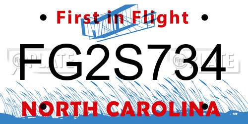 FG2S734 North Carolina License Plate