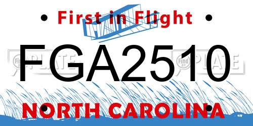 FGA2510 North Carolina License Plate