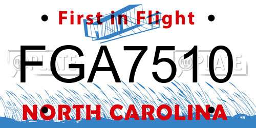FGA7510 North Carolina License Plate