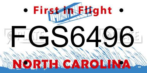 FGS6496 North Carolina License Plate