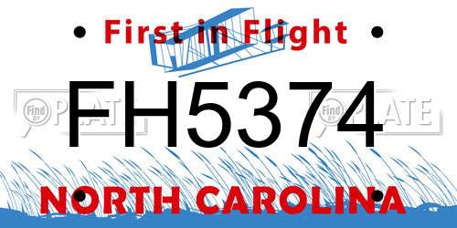 FH5374 North Carolina License Plate