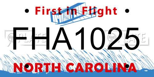 FHA1025 North Carolina License Plate