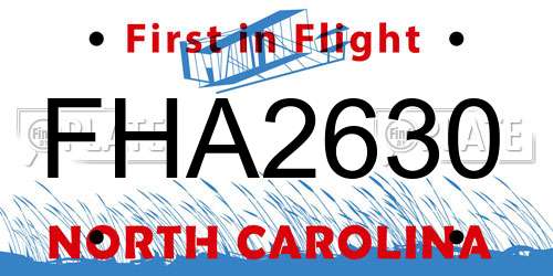 FHA2630 North Carolina License Plate