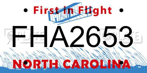 FHA2653 North Carolina License Plate