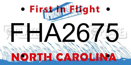 FHA2675 North Carolina License Plate