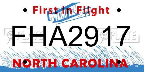 FHA2917 North Carolina License Plate