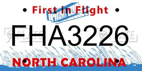 FHA3226 North Carolina License Plate