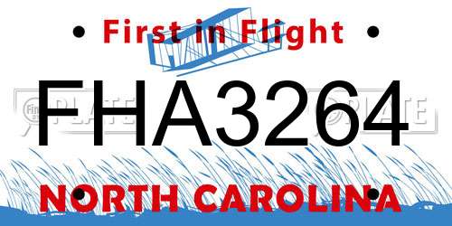 FHA3264 North Carolina License Plate