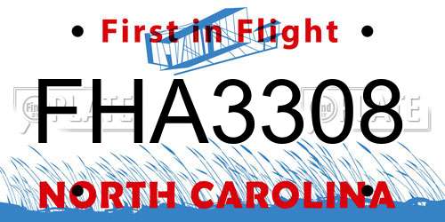 FHA3308 North Carolina License Plate