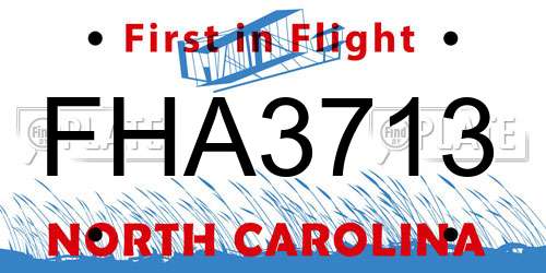 FHA3713 North Carolina License Plate