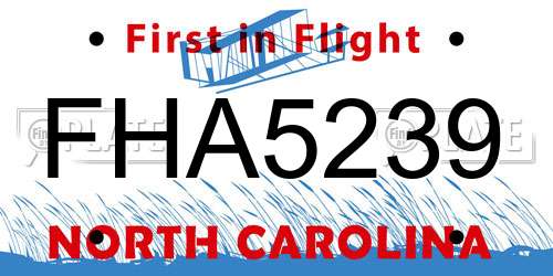 FHA5239 North Carolina License Plate