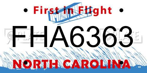 FHA6363 North Carolina License Plate