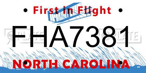 FHA7381 North Carolina License Plate