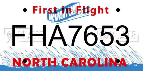 FHA7653 North Carolina License Plate