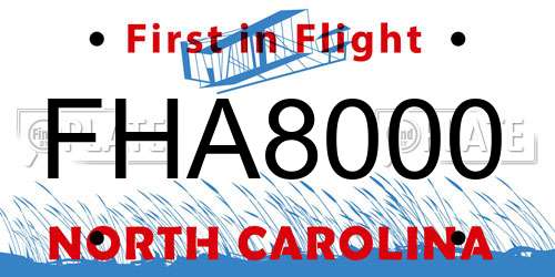 FHA8000 North Carolina License Plate