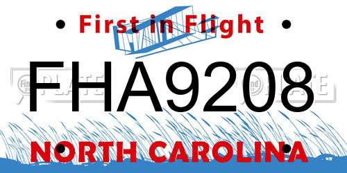 FHA9208 North Carolina License Plate