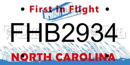 FHB2934 North Carolina License Plate