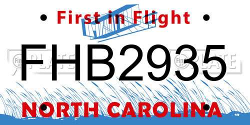 FHB2935 North Carolina License Plate
