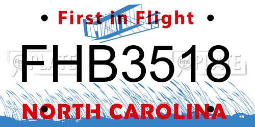 FHB3518 North Carolina License Plate
