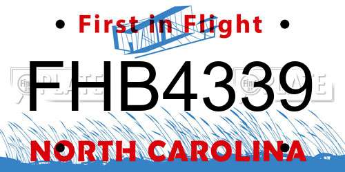 FHB4339 North Carolina License Plate