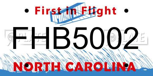 FHB5002 North Carolina License Plate