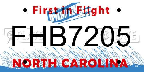 FHB7205 North Carolina License Plate
