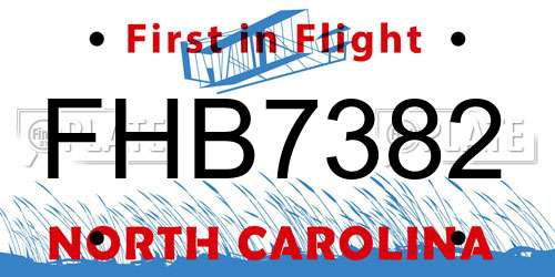 FHB7382 North Carolina License Plate