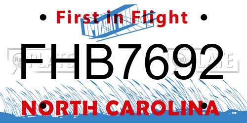 FHB7692 North Carolina License Plate