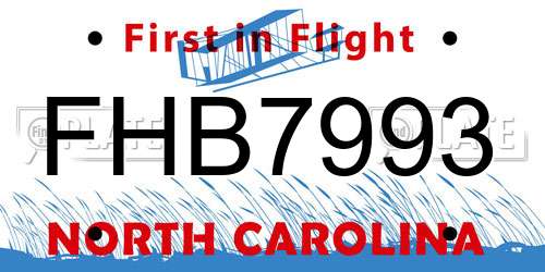 FHB7993 North Carolina License Plate