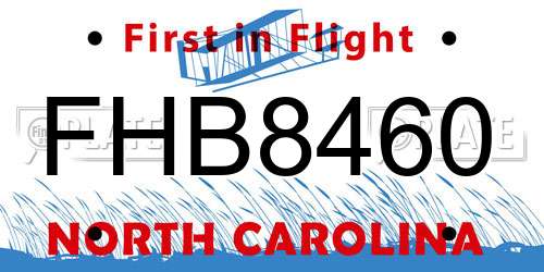FHB8460 North Carolina License Plate