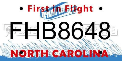 FHB8648 North Carolina License Plate