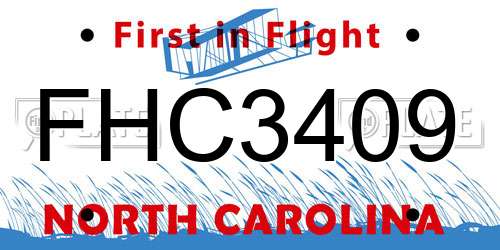 FHC3409 North Carolina License Plate