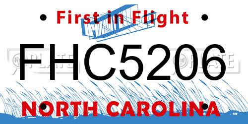 FHC5206 North Carolina License Plate