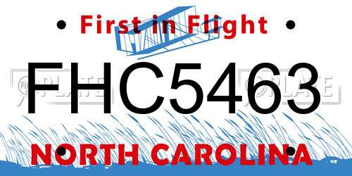 FHC5463 North Carolina License Plate