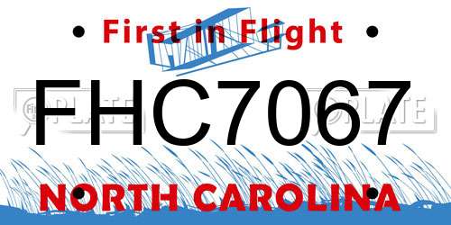 FHC7067 North Carolina License Plate