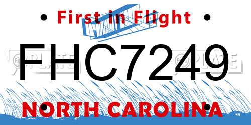 FHC7249 North Carolina License Plate