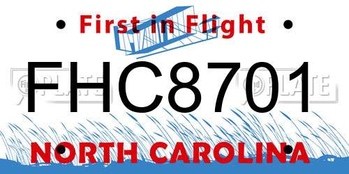 FHC8701 North Carolina License Plate