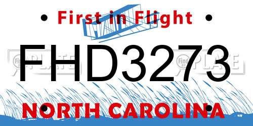 FHD3273 North Carolina License Plate