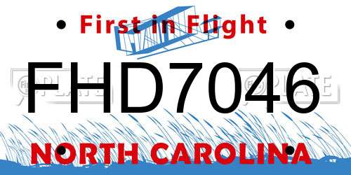 FHD7046 North Carolina License Plate