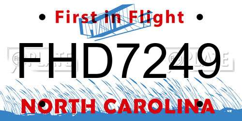 FHD7249 North Carolina License Plate