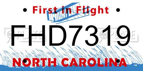 FHD7319 North Carolina License Plate