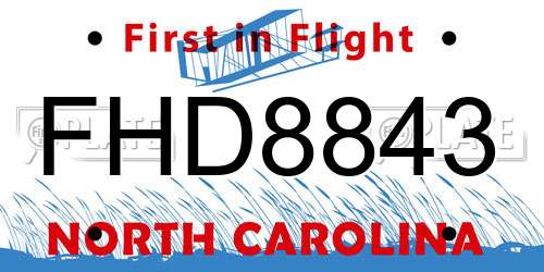 FHD8843 North Carolina License Plate