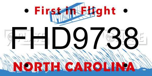 FHD9738 North Carolina License Plate