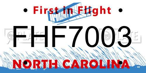 FHF7003 North Carolina License Plate