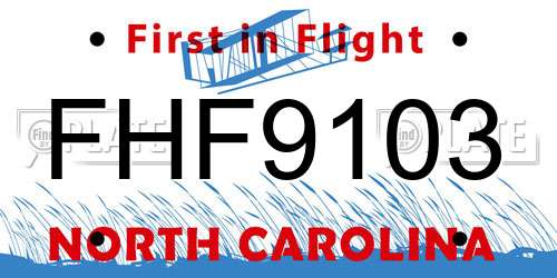 FHF9103 North Carolina License Plate